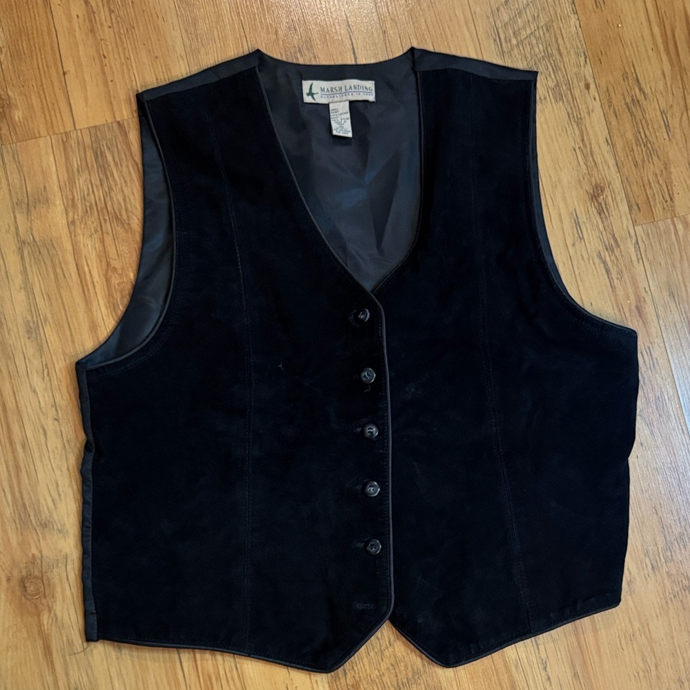 Leather Black Vest VTG Marsh Landing Sz M Mens / Unisex